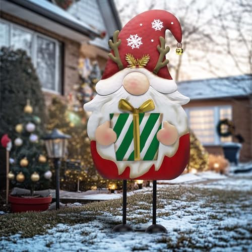 TERESA'S COLLECTIONS Large Standing Santa Gonks, 61cm Outdoor Christmas Decorations, Metal Gnome Ornaments for Home, Pathway, Porch, Red