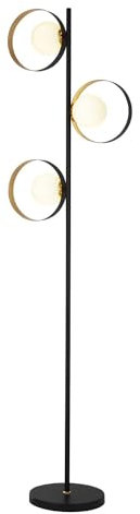 Licht-Erlebnisse Stehleuchte Metall Glas 149 cm niedrig 3-flammig G9 in Schwarz Weiß Gold Wohnzimmer Modern Stehlampe KAYLA