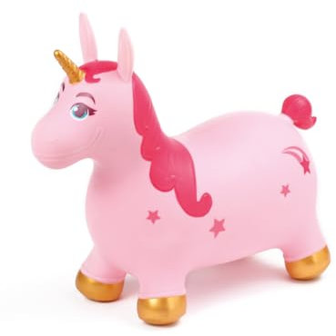 Ludi Springball für Kinder mit springendem Einhorn, 61 x 53 x 24 cm, dynamisches PVC-Spielzeug mit ergonomischen Griffen, für drinnen und draußen, inklusive Aufblassystem, ab 10 Monaten