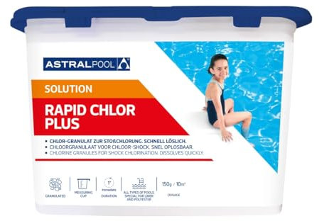 Astralpool Rapid Chlor Plus Granulat 1 kg, schnell löslich zur Chlorschock für Pool, Schwimmbad, Whirlpool, Spa oder Aufstell Minipool zur Algenbekämpfung oder Pooleröffnung im Frühjahr
