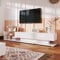 Merax Meuble TV bas en bois avec cloisons en verre et éclairage LED variable
