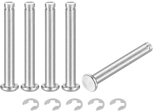 QUARKZMAN 5er Set M5x40mm 304 Edelstahl Zylinderstift mit Sicherungsring, flacher Kopf, gerillter Scharnierzylinderpositionierungsstift mit E-Clip Sicherungsring, Silber