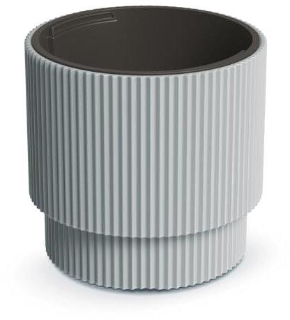 Blumentopf Blumenkübel Pflanzentopf Pflanzkübel DBMIN mit Einsatz Höhe 37,5 cm Gerillt Rippen-Design Übertopf Rillen Grau ⌀ 39,5 cm