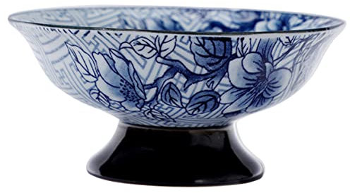 GRIRIW Blue White Tiered Fruit Bowl Ceramic Footed Bowl Decorative Fruit Holder Chinese Style Serving Tray Home Use