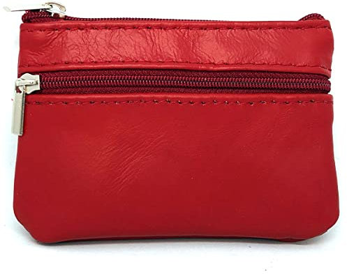 Charmoni - Portefeuille Porte Monnaie - Portefeuille - Multi Poches - en Cuir véritable - pour Homme (Cuir Vache, Rouge)