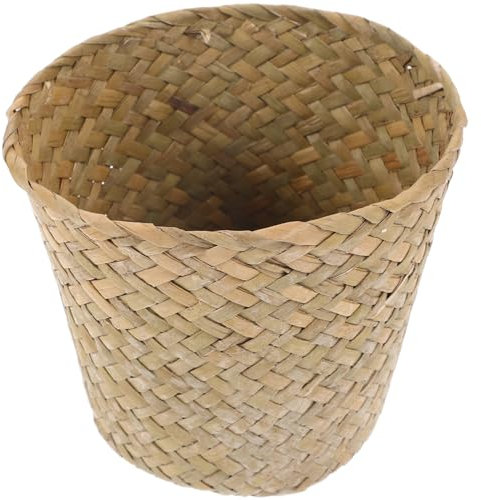 HOLIDYOYO Pequeña Papelera De Mimbre Cesta De La Basura Trenzada Contenedor De La Basura Cesta De La Ropa Cesta De La Ropa Macetas De Flores Puerta