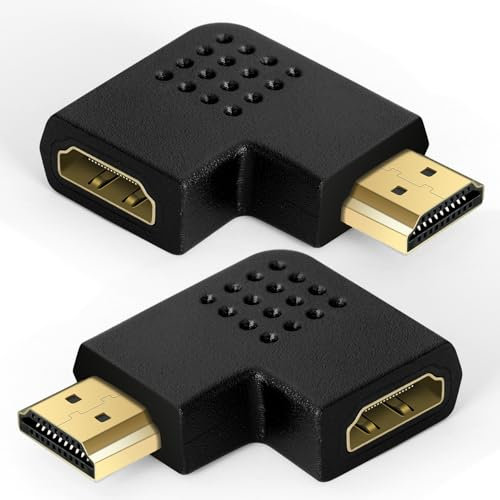 AXFEE 2 Piezas Adaptador HDMI Macho a HDMI Hembra, HDMI Adaptador 8K/4K, Ángulo Izquierdo y Derecho Adaptador HDMI Plano Vertical, Alargador hdmi para Laptops, Tablets, Camcorders, Monitors and TV