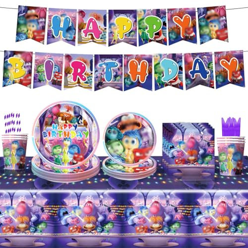 51PCS Party Tableware Set Birthday Party Decorations Including Paper Tableware Plates Napkins Cups Tablecloth -10 Guests