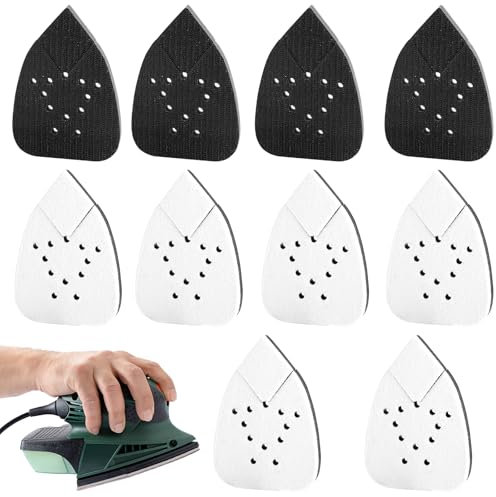 10pcs Detail Sanding Interface Pad Hook and Loop, 12 Holes Electric Sander Disc Sandpaper Sander Pads Sheets Multi Tool Triangle Sandpaper Backing Pad for Balance Pressure and Grind Evenly