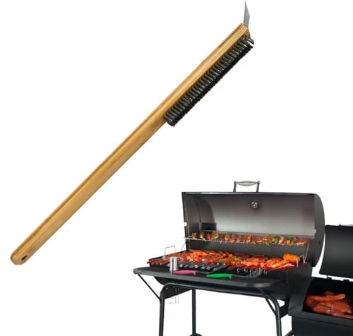 Brosse pour Four à Pizza avec grattoir supérieur - 57,5 cm - Brosse à Barbecue avec racloir - Brosse à Four à Pizza avec Long Manche en Bois - Brosse en métal pour Four à Pizza - pour Nettoyer,
