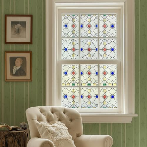 Fensterfolie selbstklebend 3D Buntglas-Fensterfolie Fenster-Sichtschutzfolie für Badezimmer, Haustür, Haus, Sonnenschutz, Wärmeschutz, statisches Kleben, 44X120CM