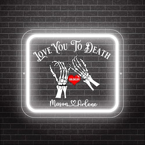 Custom Love You To Death Neon Name Sign,Personalized Led Lights Up Sign for Wall Decor Bedroom Living Room Party Halloween Decorations Night Light Birthday Gift for Couple Women Men