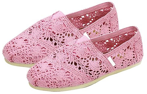 Shoes Black Ballet Pumps Black Trainers Ladies Women's Canvas Crochet Slip On Shoes Flat Womens Pumps Loafers Shoes for Women Driving Shoes (Pink, 4.5)