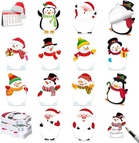 Haftnotizen Klebezettel Weihnachten,12 Stk Haftnotizen Weihnachten,Mini Haftnotizen Weihnachten,Haftnotizen Kinder Weihnachten,Cartoon Santa Reindeer,Weihnachtsbaum Marker Pen (Schneemann)