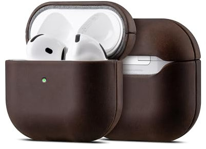 Maogoam Funda de piel para AirPods 4ª Generación, auténtica piel de vacuno vintage con cera de aceite Crazy Horse para Apple Airpods 4, hecha a mano en embalaje completo, estilo Indiana-Jones, marrón