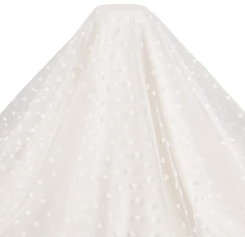 MAYJOYDIY 1.8 m × 162cm Weißer Beflockter Spitzennetzstoff Mit Herzmotiv Leichter Tüll Schöner Spitzenbesatz Aus Samt Mit Herzmotiv Für DIY Hochzeits Tutu Valentinstags Dekoration Bastelzubehör