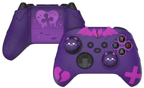 PlayVital Cute Silikon Hülle für Xbox Series X/S Controller,Anti-Rusche Schutzhülle Case Zubehör für Xbox Core Controller Skin mit Daumengriffkappen und Aufklebern(Gothic Imp Series-Lila)