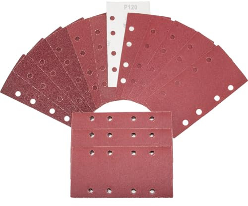 FEIHU 60 Stück 93 x 185mm Schleifpapier Set, 40 60 80 120 180 240 Körnung Rechteckiges Schleifpad mit Klettverschluss 8 Löcher Schleifblatt Set für Bosch-Schleifer und Rechteckschleifer