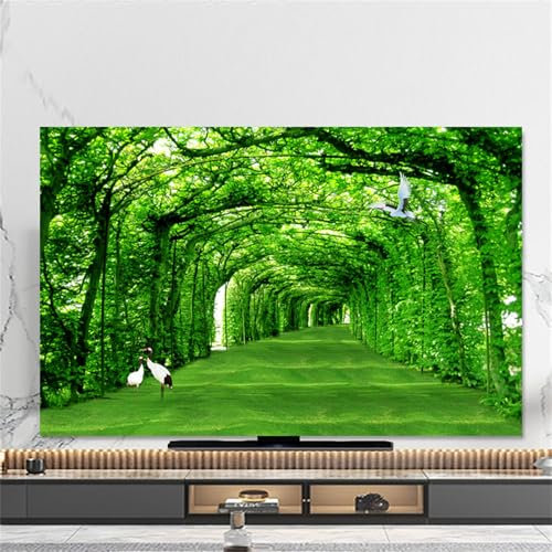 Hixingo TV Cover Decorative, 3D Forest Pattern TV Dust Cover 32-80inch TV Screen Dust Cover Universal Elastic Television Cover Stretch TV Screen Protection Cover (49-52inch,Green Plant)