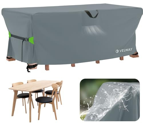 Velway Funda para Muebles de Jardín Impermeable - 170x95x74cm Funda Mesa Jardin de Exterior Cubierta Protectora a Prueba de Viento para Muebles de Jardín Rectangular - Gris