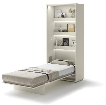 MEBLINI Schrankbett Bed Concept - Wandbett mit Lattenrost - Klappbett mit Schrank - Wandklappbett - Murphy Bed - Bettschrank - BC-03-90x200cm Vertikal - Kaschmir
