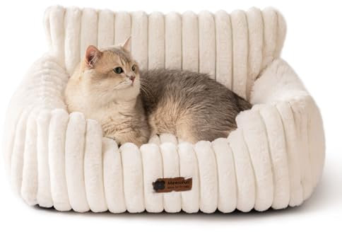 MEWOOFUN Hundesofabett - Katzenbetten für Hauskatzen Weich und Flauschig, Katzensofabett Kleines Hundebett für Hunde und Katzen, Beruhigendes Hundebett (Hafermilch, 61x48x30cm)