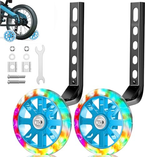2 Fahrrad Stützräder für Kinder, Stützräder Hilfsräder, Flash Räder, Sicherheitsstützräder, Einstellbare Hilfsräder, für 12,14,16,18,20 Zoll Kinder Singlespeed Fahrrad, blau