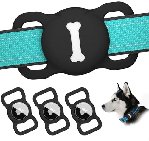 Vancle für AirTag Hundehalsband Halter, 4 Stück Air Tag Hund Hülle, wasserdichte Silikon Anhänger für Apple Airtags mit Hundeknochen-Hohlmuster, GPS Finder Schutzhüllen Zubehör für Hundehalsbändern