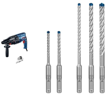 Bosch Professional Bohrhammer GBH 240 (mit SDS plus, 790 W, inkl. Zusatzhandgriff, Tiefenanschlag 210 mm) + 5x Expert SDS plus-7X Hammerbohrer Set (für Stahlbeton, Ø 5-10 mm)