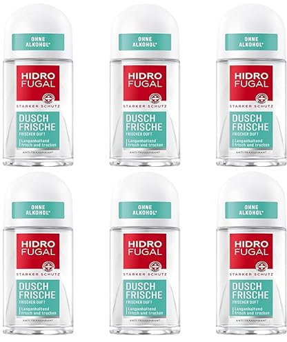6x Hidrofugal Dusch-Frische Roll-on,starker Anti-Transpirant Schutz mit angenehm frischem Duft, Deo für starken Schutz ohne Ethylalkohol 50ml (6er Pack)