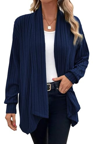Chicrise Cardigan Donna Manica Lunga Casuale Spolverino Comodo da Casa Maglioncino Generico Versatile BluMarino Piccolo 34-36 S