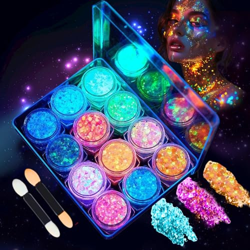 12 Couleurs Paillettes Visage Maquillage - Gel Scintillant Corps Cheveux | Lumineuses et faciles à appliquer. Idéal pour les festivals, Halloween, Noël et les fêtes de mascarade