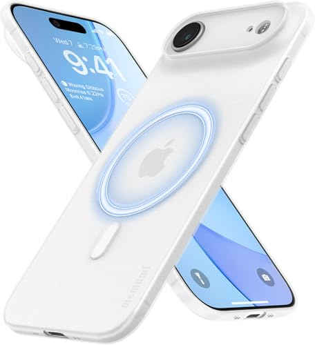memumi Magnetische Hülle für iPhone Air, 0.3 mm Slim Fit, kompatibel mit Mag-Safe,Mattes Finish [rutschfest, Kratzfest] Schutzhülle Extra Dünn Hardcase für iPhone 17 Air -Trans-Weiß