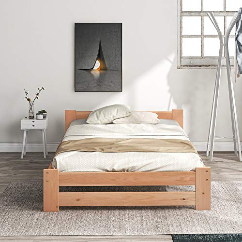 IHO SOFA Kinderbett Holzbett Einzelbett 90x200 cm aus Kiefer | Massivholzbett Mit Kopfteil & Lattenrost | Kinderbett, Gästebett Natur Design mit Mittelfuß, Natürholz (Ohne Matratze)