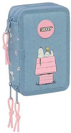 safta SNOOPY Schulmäppchen mit 37 Utensilien, Kindermäppchen, ideal für Kinder von 5 bis 14 Jahren, bequem und vielseitig, Qualität und Widerstandsfähigkeit, 12,5 x 5,5 x 19,5 cm