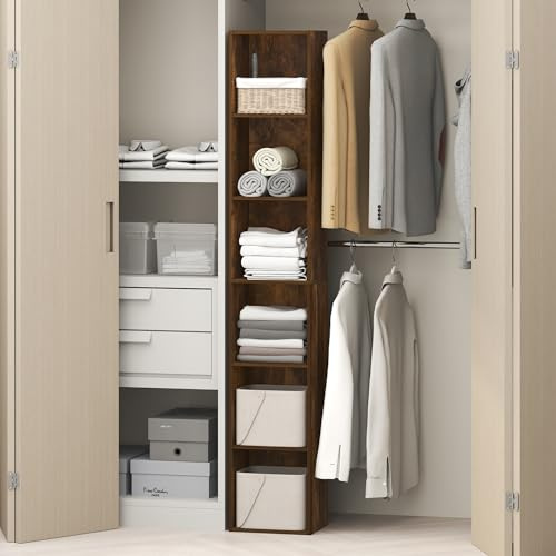 Furinno Cubicle 6-stufiges Schranksystem mit Aufbewahrungsmöglichkeiten, Schrankorganizer, offene Regale für Kleiderschrank, Schlafzimmer, Wohnzimmer, Amber Pine