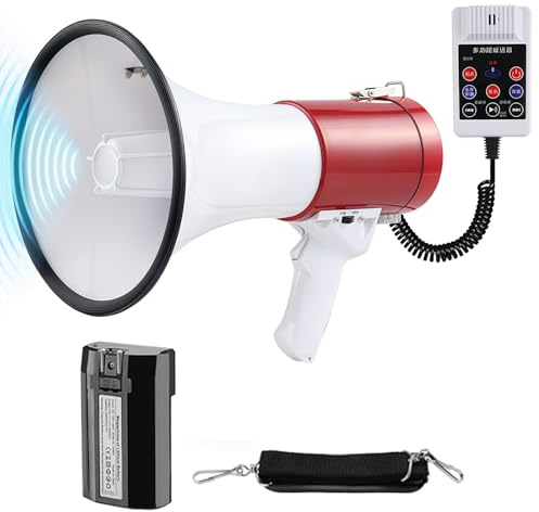 Kensbro Megaphone 50W Maximale Reichweite 1000M, Megafon mit Sirene und Mikrofon - 260S Aufnahme und Bluetooth Funktionen, Signalhorn Mit Verstellbarem Schultergurt für den Innen- und Außenbereich