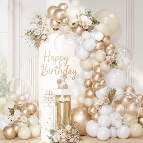 QIFU White and Gold Balloons Arch Kit - 113pcs Champagne Balloon Arch