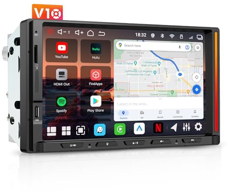 ATOTOEXCEL V10 7-Zoll Android Doppel-DIN Radio, 6GB+128GB, 4G LTE/WLAN, 4‑Kanal‑DVR, Karaoke in Auto, Hi-Fi DSP|4V RCA, Bluetooth5.4, GPS-Tracking, KI-Fahrassistent, Wireless CarPlay & Android Auto