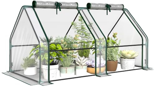 Outsunny Gewächshaus mit Reißverschlussfenster 180 x 90 x 90 cm Transparent | Winterfestes Foliengewächshaus aus Stahl, Treibhaus für Balkon, Garten, Tomatenhaus für Tomaten, Gemüse, Blumen