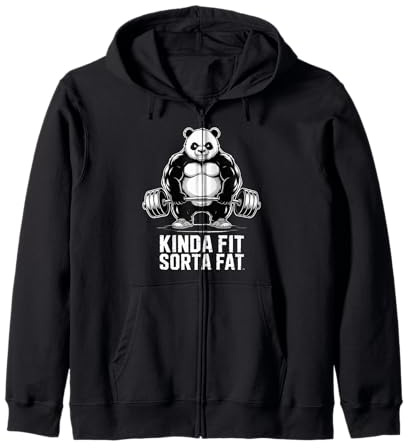 Kinda Fit Sorta Fat Funny Gym Panda Workout Weightlifting Zip Hoodie