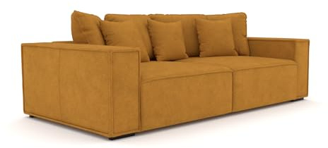 foamnova Megasofa York, B 244 x H 62 x T 117 cm, wasserabweisendes Flachgewebe in Leinenoptik, in warmem Mustard, klare, Moderne Formsprache, breite Armlehnen, inklusive Kissen