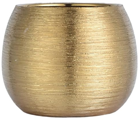 Ameble Pot de Fleurs doré, Pot de Fleurs Moderne en céramique avec Finition Or brossé pour Plantes Grasses et décoration intérieure, Vase Rond 21 cm (8, 27 Pouces), Plante, Pots en cér