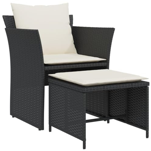 pokgdf Chaise de jardin résistante aux intempéries avec tabouret rembourré et repose-pieds en rotin PE facile d'entretien - Fauteuil d'extérieur avec rembourrage pour des heures de détente en plein