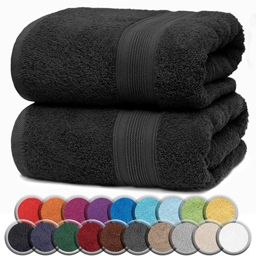 NatureMark 2er Pack SAUNATÜCHER Premium Qualität 80x200cm SAUNATUCH Sauna-Handtuch 100% Baumwolle Farbe: Schwarz