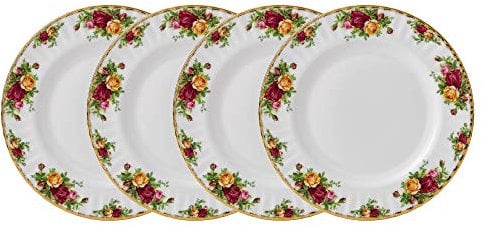 Royal Albert Old Country Roses 40034981 27cm Dinner Plates, Set of 4 White, Bone China, Multi