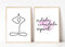 Din A4 Kunstdruck ohne Rahmen 2-teilig Yoga Figur Minimalismus - inhale exhale repeat - Entspannung Atmung Typographie Druck Poster Deko Bild