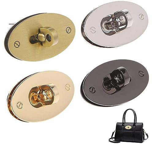 KanDery Oval Twist Turn Lock, Purse Lock, Thumb Turn Lock, DIY Catch Buckle Clasp for Bag Making Book Leather Fabric Handbag Wallet, 4-Pack