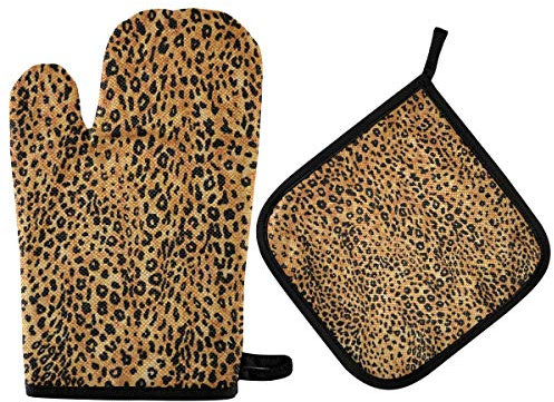 Mnsruu 2PCS Ofenhandschuhe und Topflappen, Leopard Tier Hitzebeständig Ofen Handschuh Hot Pads für Weihnachten Küche Backen BBQ Grillen