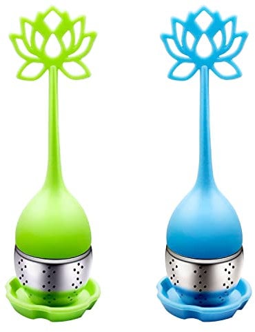 Eruinfang Tee-Ei, Teeinfuser, Teesiebfilter, Teekugel, Tee-ei Silikon, Teesieb fur Tasse, Teesieb mit Deckel und Untersetzer 2 stücke(grün blau)